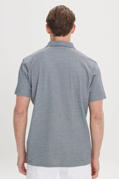 Men's Blue Comfort Fit Relaxed Cut Polo Collar Cotton Short Sleeve T-Shirt - 5