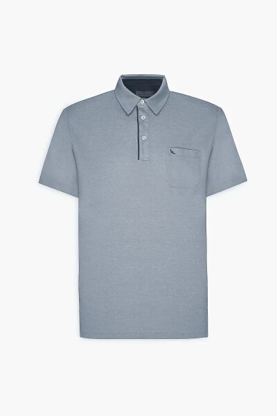 Men's Blue Comfort Fit Relaxed Cut Polo Collar Cotton Short Sleeve T-Shirt - 6