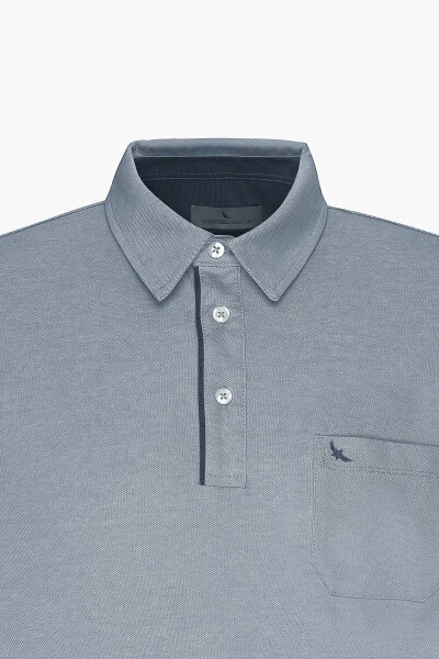 Men's Blue Comfort Fit Relaxed Cut Polo Collar Cotton Short Sleeve T-Shirt - 7