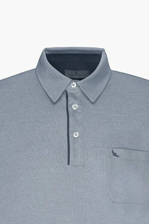 Men's Blue Comfort Fit Relaxed Cut Polo Collar Cotton Short Sleeve T-Shirt - 7