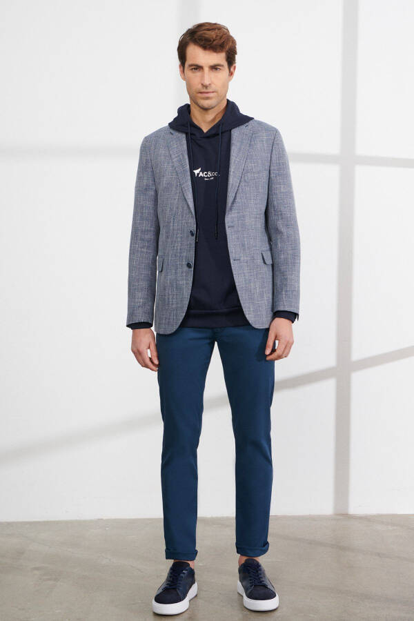 Men's Blue Comfort Fit Relaxed Fit Mono Collar Pattern - 5