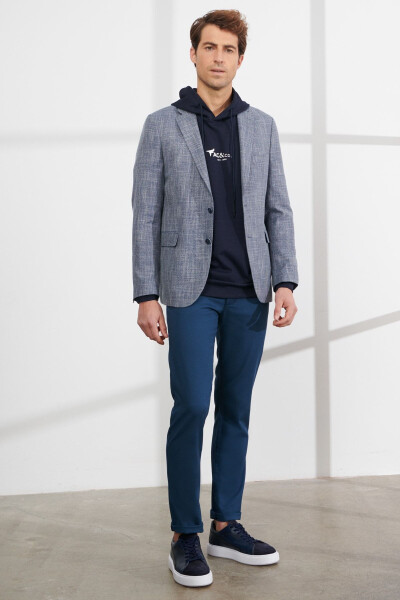 Men's Blue Comfort Fit Relaxed Fit Mono Collar Pattern - ALTINYILDIZ CLASSICS