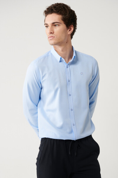 Men's Blue Cotton Slim Fit Shirt with British Collar and Armholes A32y2056 - 13