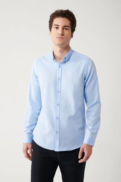 Men's Blue Cotton Slim Fit Shirt with British Collar and Armholes A32y2056 - 6