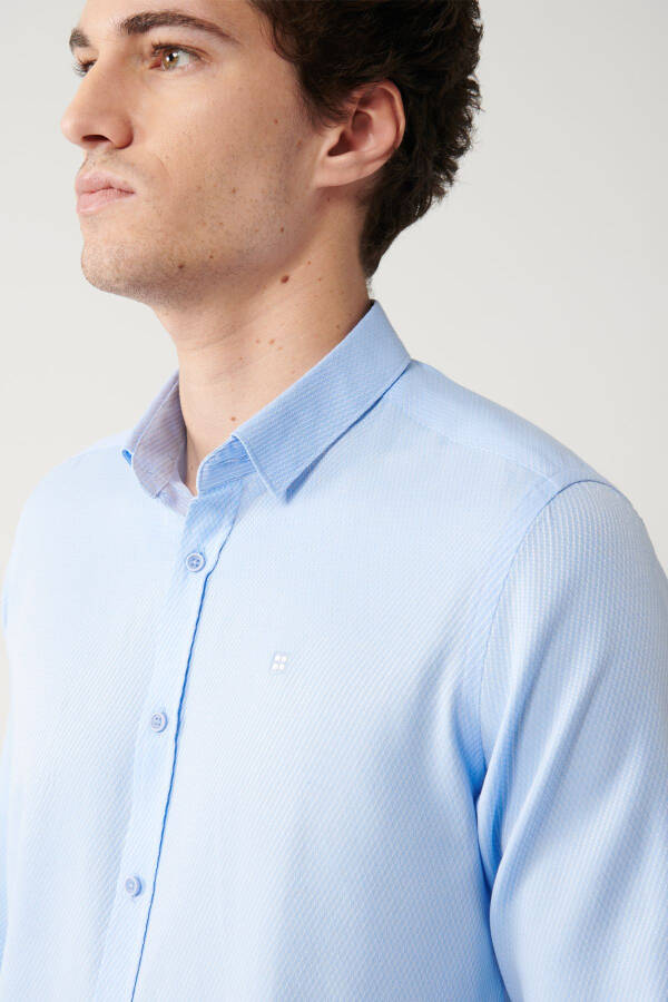 Men's Blue Cotton Slim Fit Shirt with British Collar and Armholes A32y2056 - 2