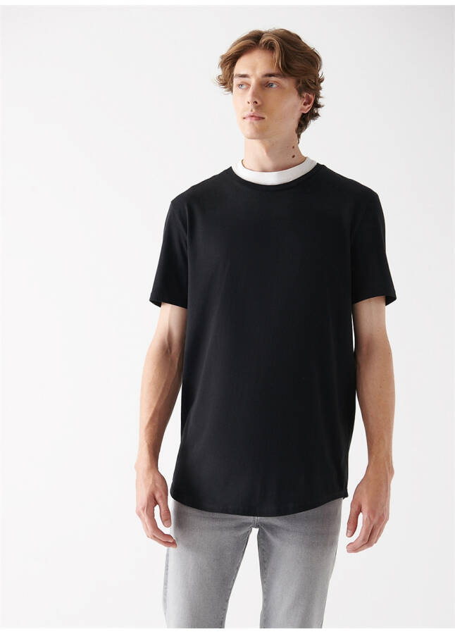 Men's blue crew neck plain black T-shirt M067082-900_BASIC TISÖRT - 7