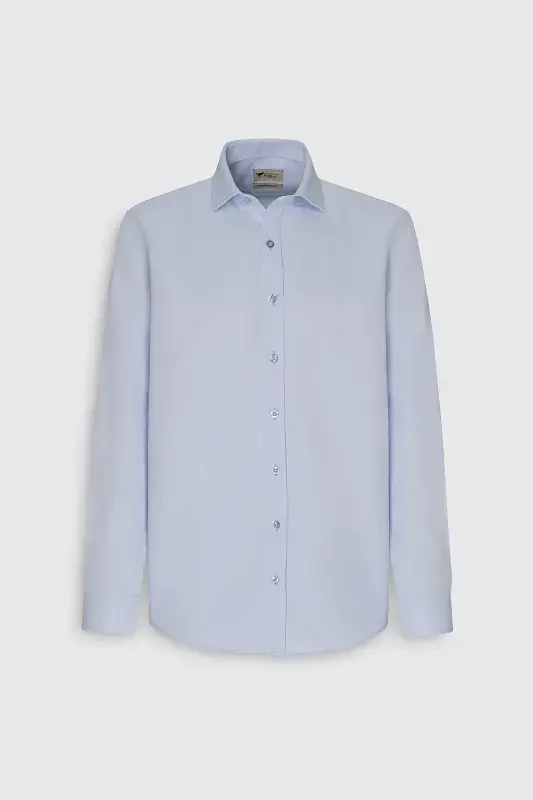 Men's Blue Easy Iron Slim Fit Narrow Cut Italian Collar Textured Shirt-Blue - 6