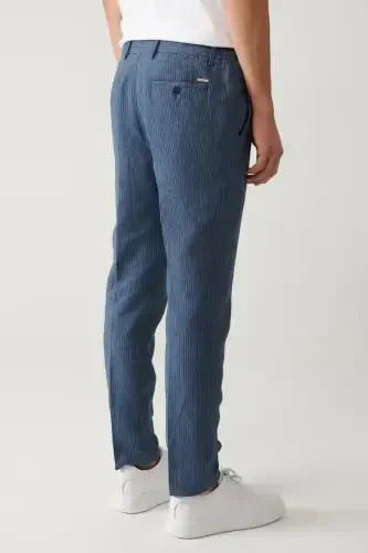 Men's Blue Elastic Waist Linen Blend Relaxed Fit Dress Pants A41y3260 - 5