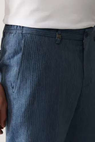Men's Blue Elastic Waist Linen Blend Relaxed Fit Dress Pants A41y3260 - 6