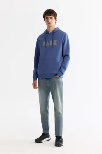 Men's Blue Hooded Cotton Printed Elastane Sweatshirt - 5