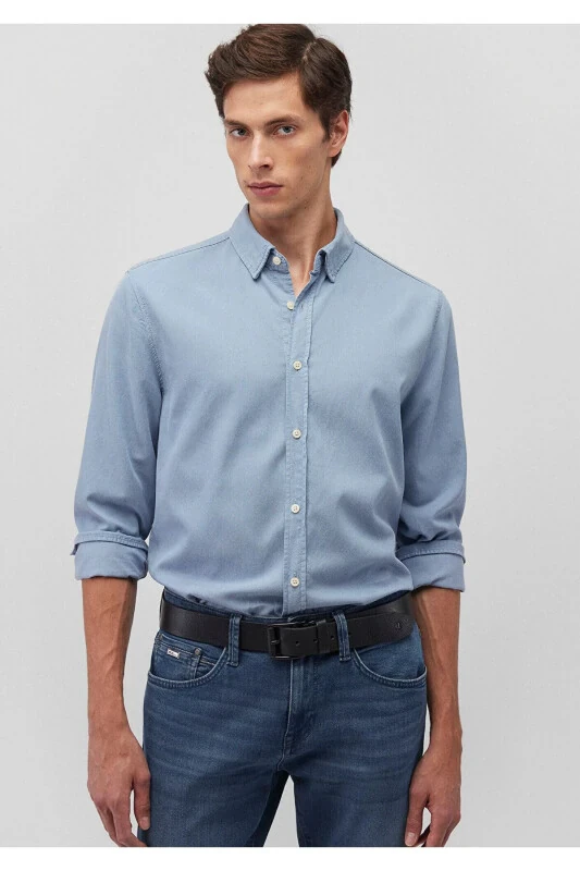 Men's Blue Long Sleeve Shirt Mountain Spring Shirt - MAVI