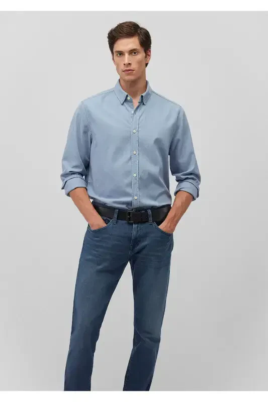 Men's Blue Long Sleeve Shirt Mountain Spring Shirt - 2