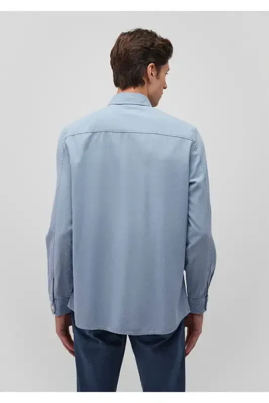 Men's Blue Long Sleeve Shirt Mountain Spring Shirt - 4