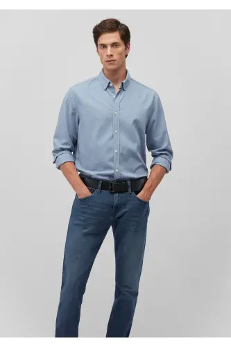 Men's Blue Long Sleeve Shirt Mountain Spring Shirt - MAVI (1)
