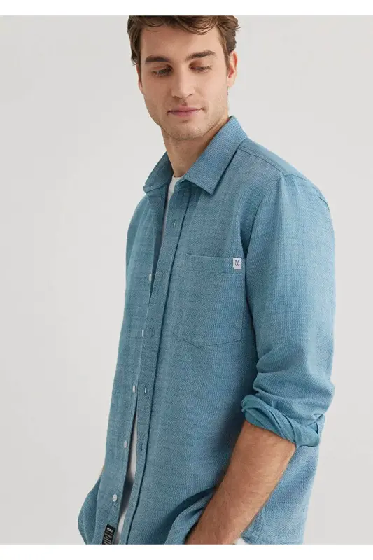 Men's Blue M0211383-70735 Honeycomb Fabric Shirt - 1