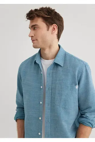 Men's Blue M0211383-70735 Honeycomb Fabric Shirt - 4