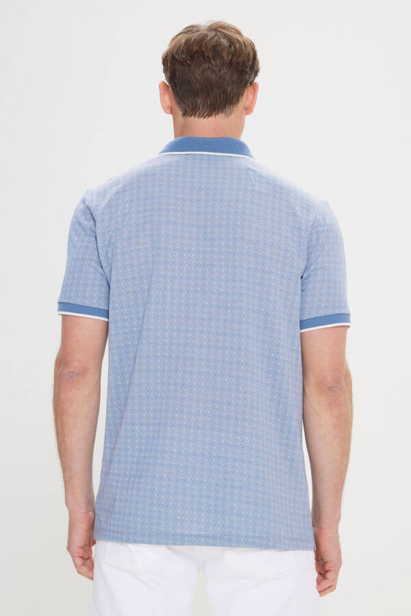 Men's Blue Regular Fit Relaxed Cut Polo Neck Jacquard T-Shirt - 4