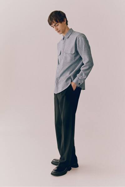 Men's blue regular fit shirt with pocket - 4