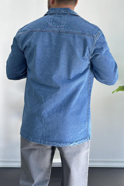 Men's Blue Shirt Jacket with Big Pockets - 3