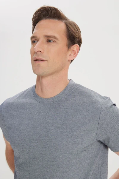 Men's Blue Slim Fit Crew Neck Cotton - 4