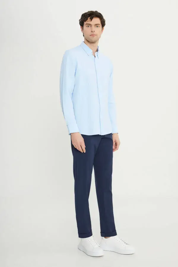 Men's Blue Slim Fit Narrow Cut Buttoned Collar Textured - 2