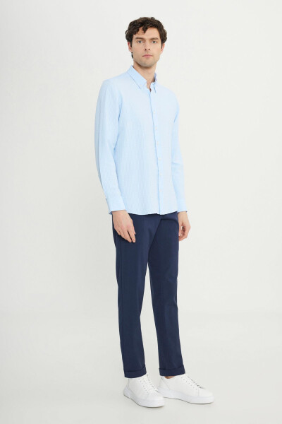 Men's Blue Slim Fit Narrow Cut Buttoned Collar Textured - 2