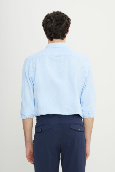 Men's Blue Slim Fit Narrow Cut Buttoned Collar Textured - 5