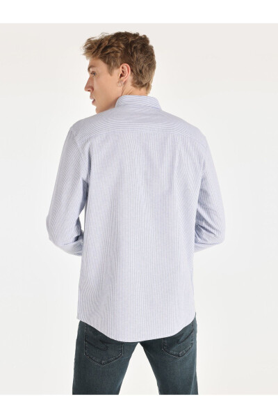 Men's blue striped long sleeve regular fit shirt - 2