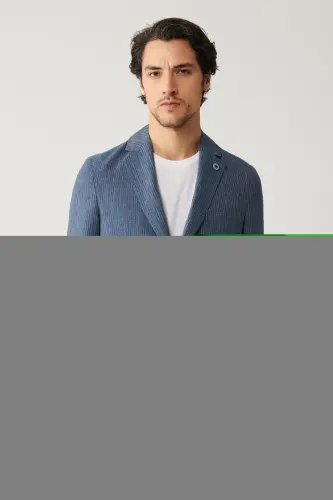 Men's Blue Unlined Linen Touch Suit Jacket A41y4060-Blue - 3