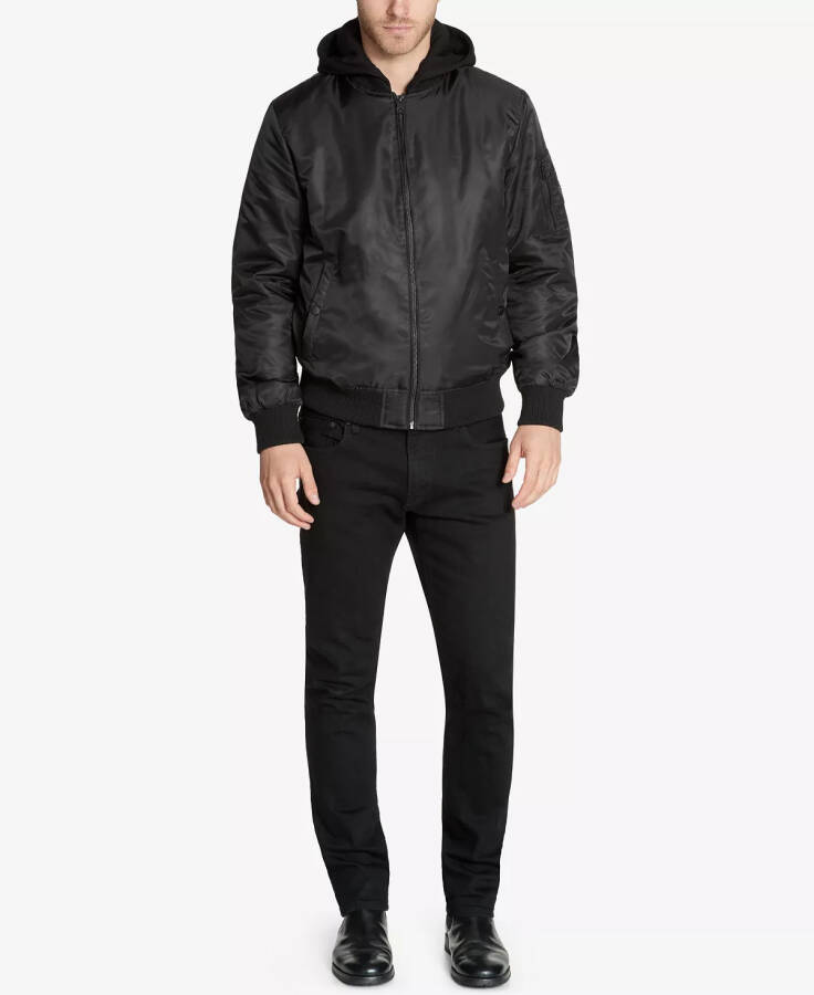 Men's Bomber Jacket with Removable Hooded Inset Black - 4