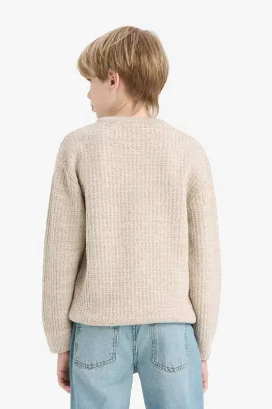 Men's Boy Gray Crew Neck Basic Plain Knitted Sweater C9468A824AU-Beige - 4
