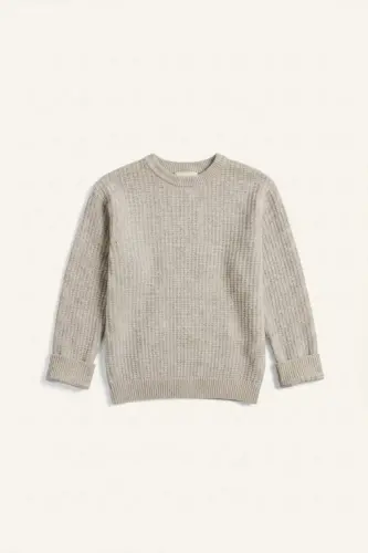 Men's Boy Gray Crew Neck Basic Plain Knitted Sweater C9468A824AU-Beige - 5