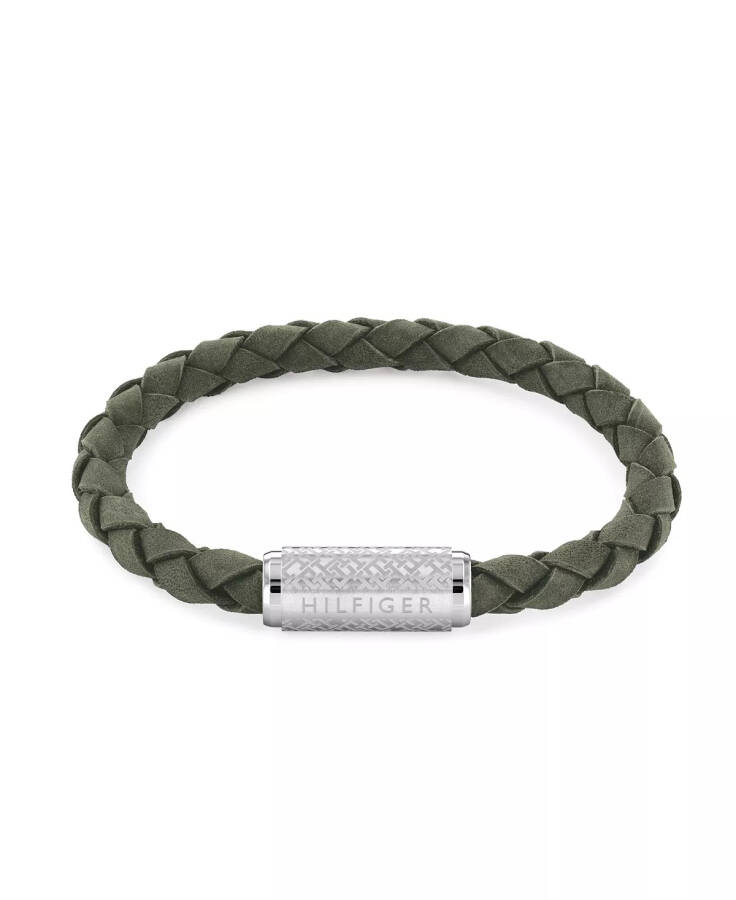 Men's Braided Green Suede Leather Bracelet - 1