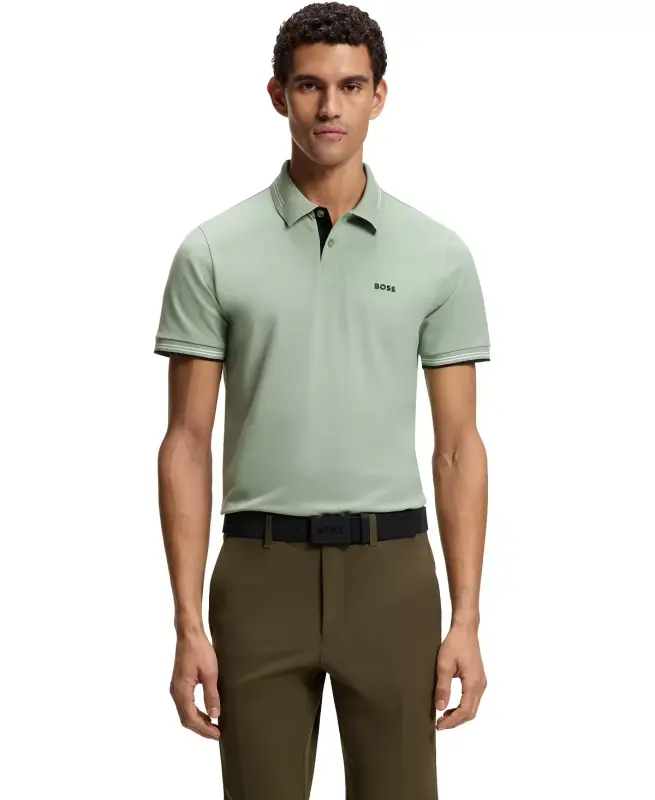 Men's Branding Stretch-Cotton Slim-Fit Polo Shirt-Open Green - 4