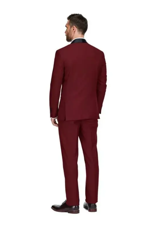 Men's Braveman 3-Piece Slim Fit Shawl Lapel Tuxedo-Burgundy - 3