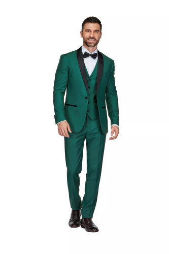 Men's Braveman 3-Piece Slim Fit Shawl Lapel Tuxedo-Hunter green - GINO VITALE