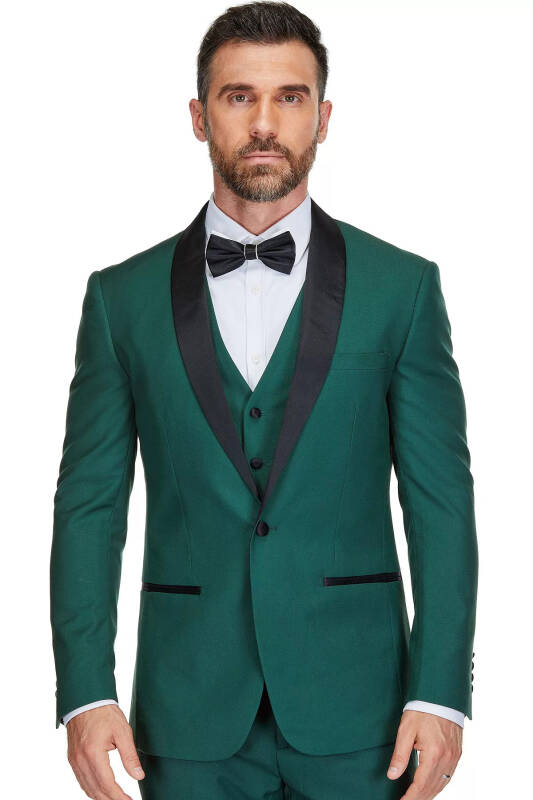 Men's Braveman 3-Piece Slim Fit Shawl Lapel Tuxedo-Hunter green - 2
