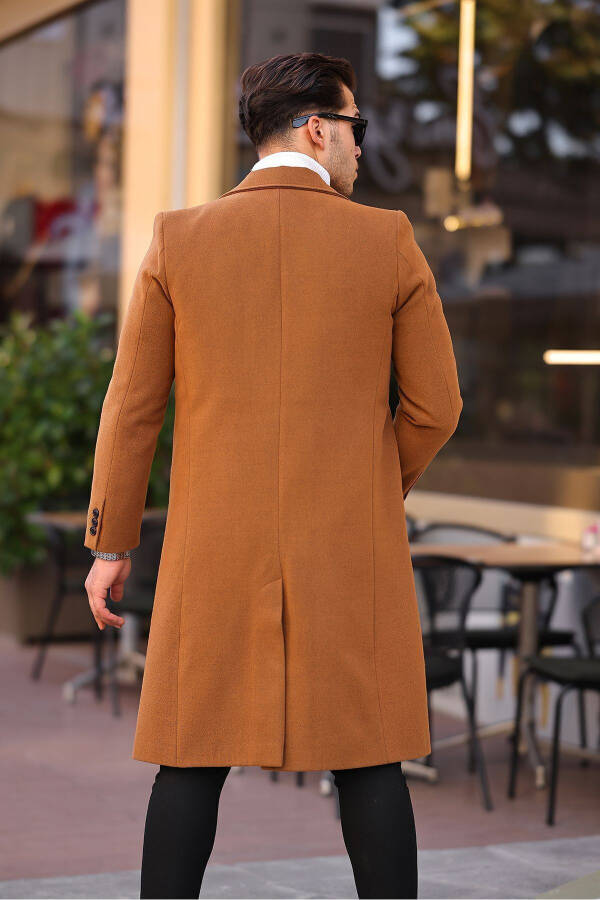 Men's Brick Red Slim Fit Long Wool Blend Overcoat - 21