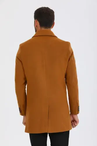 Men's Brick Slim Fit Wool Blend Pea Coat Shirt Collar Overcoat - BRICK - 7