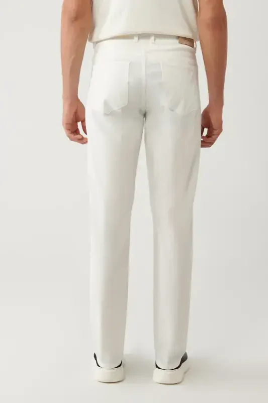 Men's Broken White Classic Waist Armoured Mixed 5 Pocket Perge Slim Fit Trousers A41Y3071 - 4