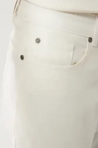 Men's Broken White Classic Waist Armoured Mixed 5 Pocket Perge Slim Fit Trousers A41Y3071 - 6