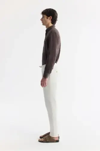 Men's Broken White Coricos Chino Pants Elastic Waistband Drawstring Linen Cotton Textured RelaxedFitB003036 - AVVA (1)