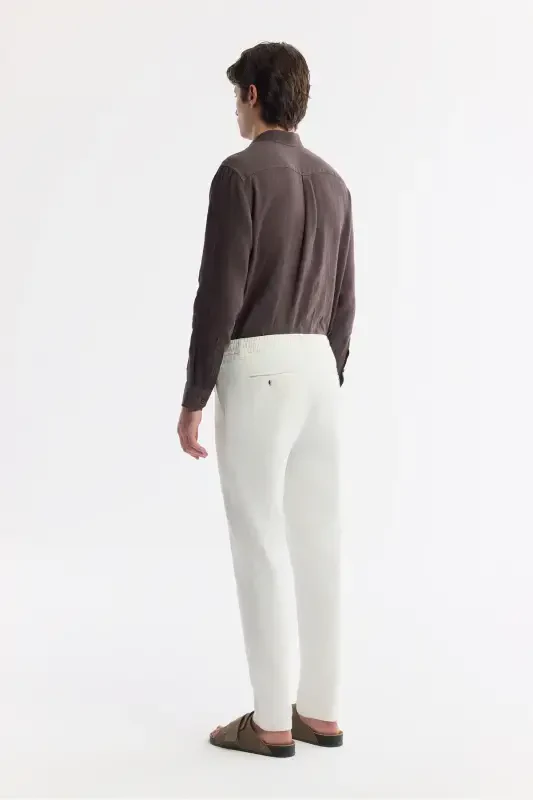 Men's Broken White Coricos Chino Pants Elastic Waistband Drawstring Linen Cotton Textured RelaxedFitB003036 - 3