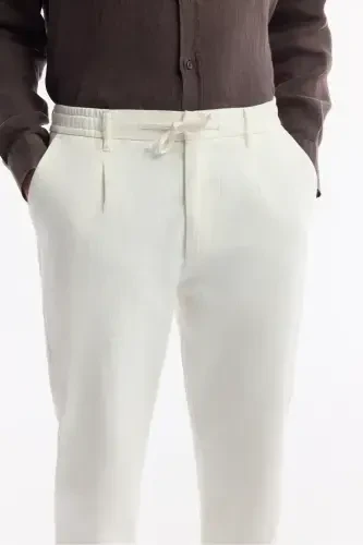 Men's Broken White Coricos Chino Pants Elastic Waistband Drawstring Linen Cotton Textured RelaxedFitB003036 - 5