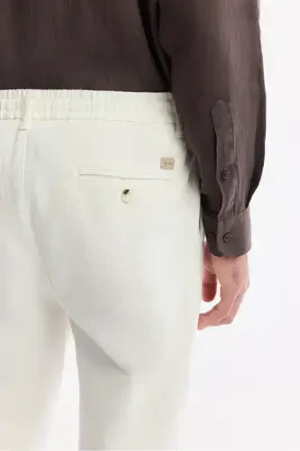 Men's Broken White Coricos Chino Pants Elastic Waistband Drawstring Linen Cotton Textured RelaxedFitB003036 - 6