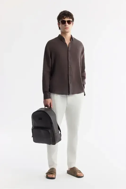 Men's Broken White Coricos Chino Pants Elastic Waistband Drawstring Linen Cotton Textured RelaxedFitB003036 - 8