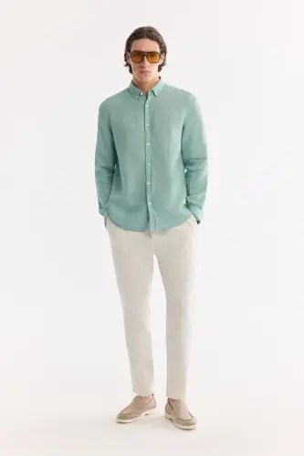 Men's Broken White Coricos Chino Pants Elastic Waistband Drawstring Linen Cotton Textured RelaxedFitB003036 - 7