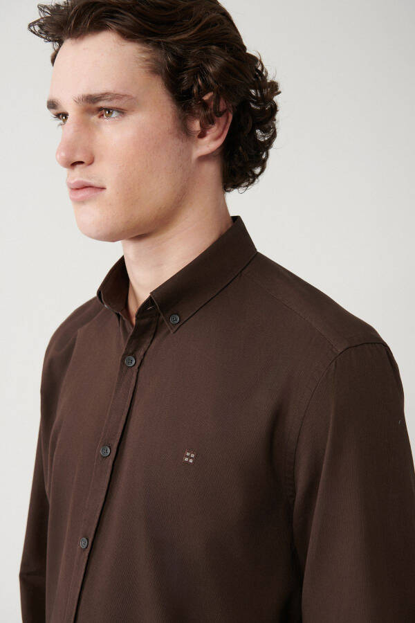 Men's Brown Button-Down Collar Shirt 100% Cotton Corduroy Regular Fit E002004 - 15