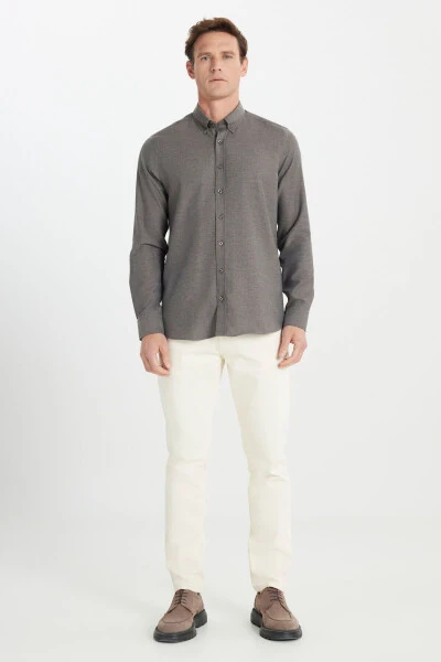 Men's Brown Cotton Flannel Slim Fit Narrow Cut Button-Down Collar Shirt - ALTINYILDIZ CLASSICS (1)