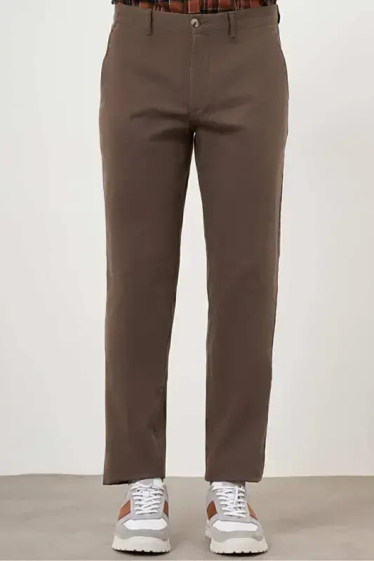 Men's Brown Cotton Side Pocket Dynamic Fit Chino Pants - MORVEN